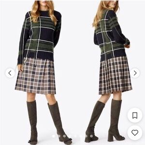 Tory Burch Eden Fuzzy Yarn-Trim Plaid Sweater size L